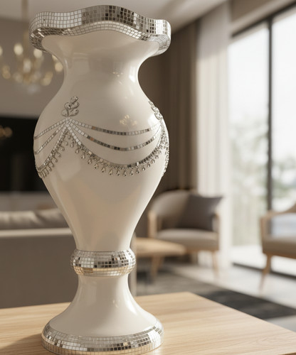 White silver floor vase large - white-silver,