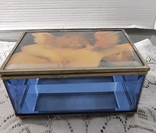 Vintage blue beveled glass - vintage,